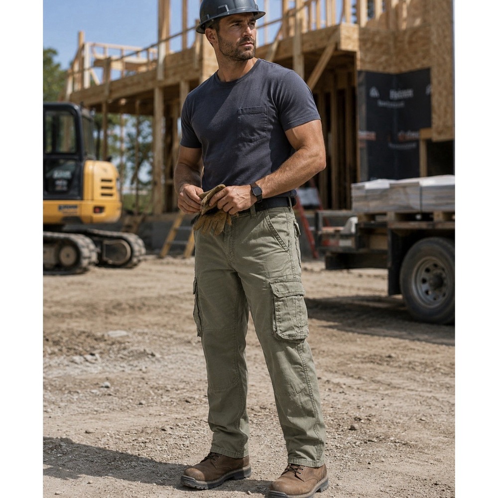 Wrangler Regular Taper Cargo Pants Mens 36x30 Green Stretch Utility Outdoor